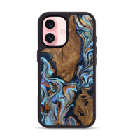 iPhone 16 Wood Phone Case - Damaris (Teal & Gold, 807506)