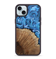 iPhone 15 Plus Wood Phone Case - Michell (Blue, 807529)