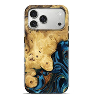 iPhone 17 Pro Max Wood Live Edge Phone Case - Carlie (Teal & Gold, 807709)