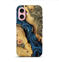 iPhone 16 Wood Live Edge Phone Case - Loretta (Teal & Gold, 807721)