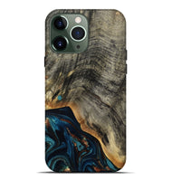 iPhone 13 Pro Max Wood Live Edge Phone Case - Araceli (Teal & Gold, 807755)