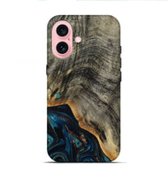 iPhone 16 Wood Live Edge Phone Case - Araceli (Teal & Gold, 807755)