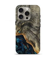 iPhone 16 Pro Wood Live Edge Phone Case - Araceli (Teal & Gold, 807755)