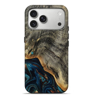 iPhone 17 Pro Max Wood Live Edge Phone Case - Araceli (Teal & Gold, 807755)