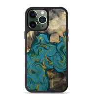iPhone 13 Pro Max Wood Phone Case - Jamila (Teal & Gold, 808356)