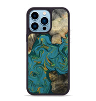 iPhone 14 Pro Max Wood Phone Case - Jamila (Teal & Gold, 808356)