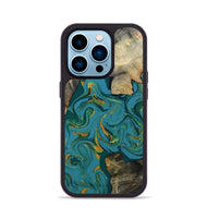 iPhone 14 Pro Wood Phone Case - Jamila (Teal & Gold, 808356)