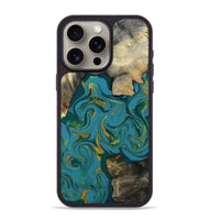iPhone 15 Pro Max Wood Phone Case - Jamila (Teal & Gold, 808356)