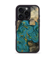iPhone 16 Pro Wood Phone Case - Jamila (Teal & Gold, 808356)