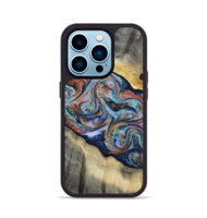 iPhone 14 Pro Wood Phone Case - Calista (Teal & Gold, 808481)
