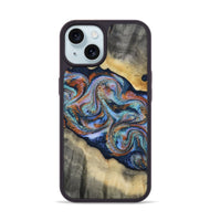 iPhone 15 Wood Phone Case - Calista (Teal & Gold, 808481)