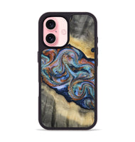 iPhone 16 Wood Phone Case - Calista (Teal & Gold, 808481)