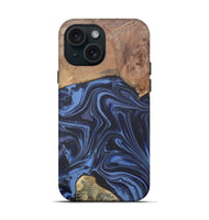 iPhone 15 Wood Live Edge Phone Case - Herbert (Blue, 808678)