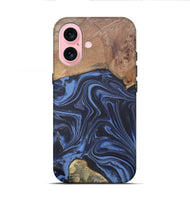 iPhone 16 Wood Live Edge Phone Case - Herbert (Blue, 808678)