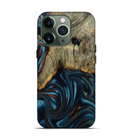 iPhone 13 Pro Wood Live Edge Phone Case - Westley (Teal & Gold, 808680)