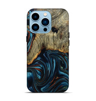 iPhone 14 Pro Wood Live Edge Phone Case - Westley (Teal & Gold, 808680)
