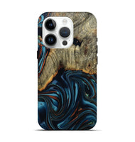 iPhone 15 Pro Wood Live Edge Phone Case - Westley (Teal & Gold, 808680)