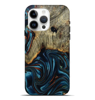 iPhone 15 Pro Max Wood Live Edge Phone Case - Westley (Teal & Gold, 808680)