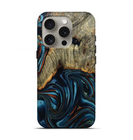 iPhone 16 Pro Wood Live Edge Phone Case - Westley (Teal & Gold, 808680)
