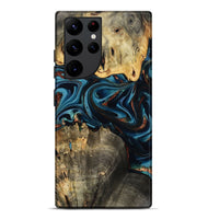 Galaxy S22 Ultra Wood Live Edge Phone Case - Azriel (Teal & Gold, 808681)