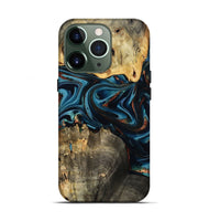 iPhone 13 Pro Wood Live Edge Phone Case - Azriel (Teal & Gold, 808681)