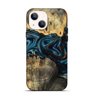 iPhone 14 Wood Live Edge Phone Case - Azriel (Teal & Gold, 808681)