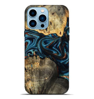 iPhone 14 Pro Max Wood Live Edge Phone Case - Azriel (Teal & Gold, 808681)