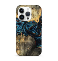 iPhone 15 Pro Wood Live Edge Phone Case - Azriel (Teal & Gold, 808681)