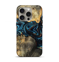 iPhone 16 Pro Wood Live Edge Phone Case - Azriel (Teal & Gold, 808681)
