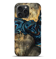 iPhone 16 Pro Max Wood Live Edge Phone Case - Azriel (Teal & Gold, 808681)