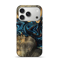 iPhone 17 Pro Wood Live Edge Phone Case - Azriel (Teal & Gold, 808681)