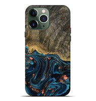 iPhone 13 Pro Max Wood Live Edge Phone Case - Don (Teal & Gold, 808682)