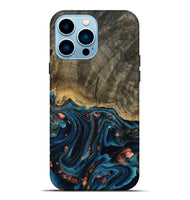 iPhone 14 Pro Max Wood Live Edge Phone Case - Don (Teal & Gold, 808682)