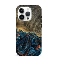 iPhone 15 Pro Wood Live Edge Phone Case - Don (Teal & Gold, 808682)