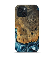iPhone 15 Wood Live Edge Phone Case - Aaron (Blue, 808699)