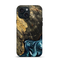 iPhone 15 Wood Live Edge Phone Case - Raven (Blue, 808706)