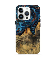 iPhone 15 Pro Wood Live Edge Phone Case - Manila (Teal & Gold, 808712)
