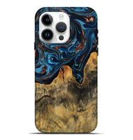 iPhone 15 Pro Max Wood Live Edge Phone Case - Manila (Teal & Gold, 808712)