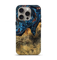iPhone 16 Pro Wood Live Edge Phone Case - Manila (Teal & Gold, 808712)
