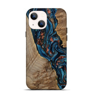 iPhone 14 Wood Live Edge Phone Case - Kyler (Teal & Gold, 808715)