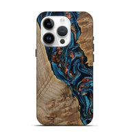 iPhone 15 Pro Wood Live Edge Phone Case - Kyler (Teal & Gold, 808715)