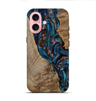 iPhone 16 Wood Live Edge Phone Case - Kyler (Teal & Gold, 808715)