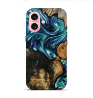 iPhone 16 Wood Live Edge Phone Case - Alessia (Blue, 809007)