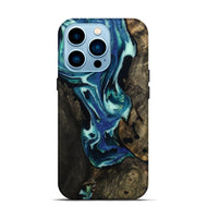 iPhone 14 Pro Wood Live Edge Phone Case - Rosetta (Blue, 809009)