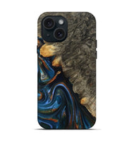 iPhone 15 Wood Live Edge Phone Case - Jaylani (Teal & Gold, 809283)