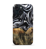 iPhone 15 Wood Live Edge Phone Case - Maximo (Black & White, 809284)
