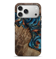 iPhone 17 Pro Max Wood Live Edge Phone Case - Laraine (Teal & Gold, 809286)