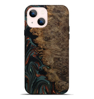 iPhone 14 Plus Wood Live Edge Phone Case - Alonza (Teal & Gold, 809310)