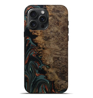 iPhone 16 Pro Max Wood Live Edge Phone Case - Alonza (Teal & Gold, 809310)