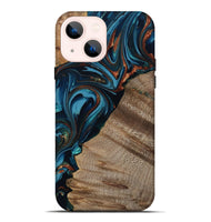 iPhone 14 Plus Wood Live Edge Phone Case - Rodrigo (Teal & Gold, 809311)